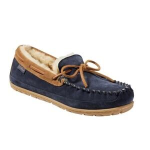 NEW LL BEAN Wicked Good Shearling Moccasins Slippers •Men 10• Navy Blue Shoes